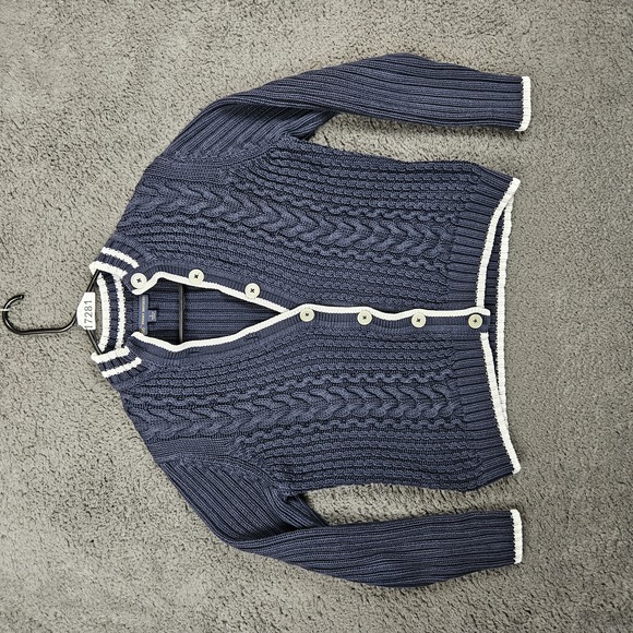 Brooks Brothers Cardigan Womens L Navy Blue Cable Knit‎ ButtonUp Preppy Classic - Picture 1 of 9